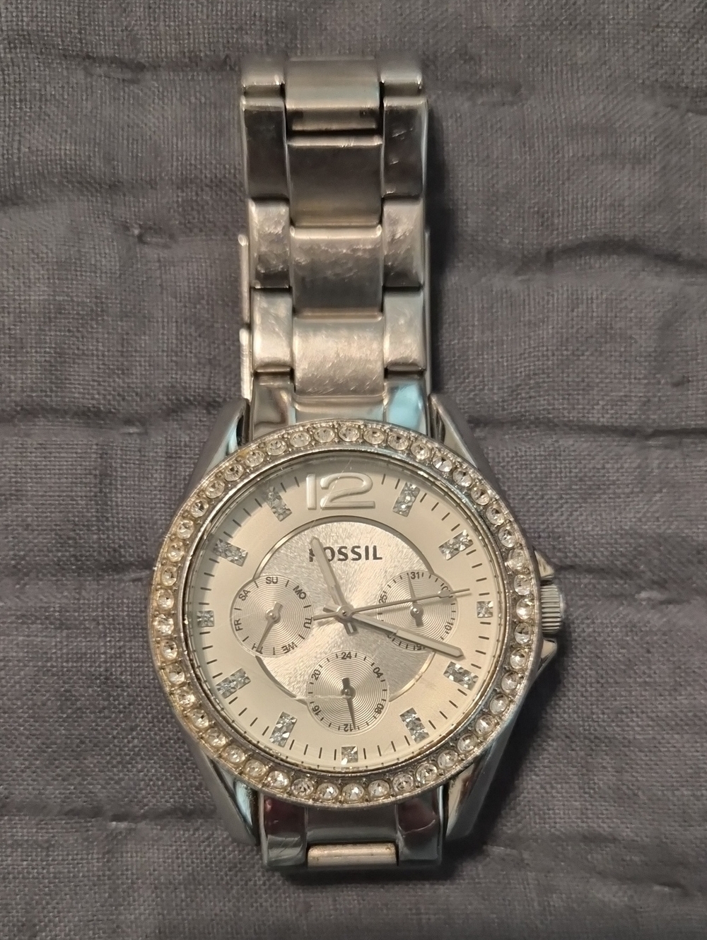 Fossil Silver Crystal-Trim Bracelet Watch